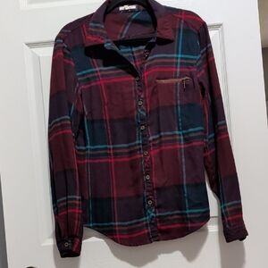 Maurices Burgundy and Navy Plaid Shirt